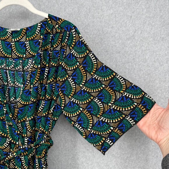 Silk Salt Womans Journey Maxi Wrap Dress Size M African Peacock Green Blue EUC - Picture 2 of 13